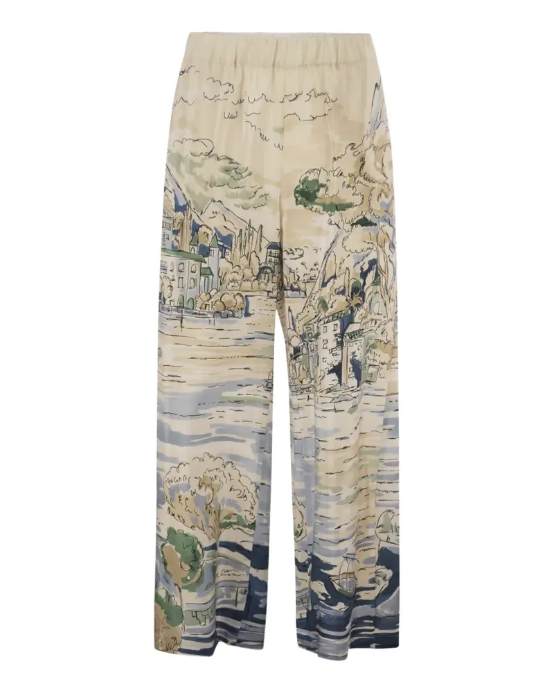 Max Mara Curva printed silk trousers - Nude Nude