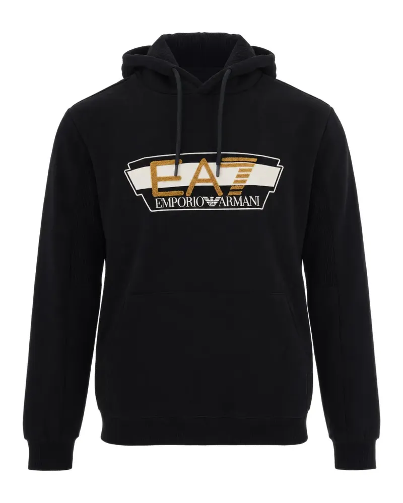 EA7 logo-embroidered hoodie - Schwarz Schwarz