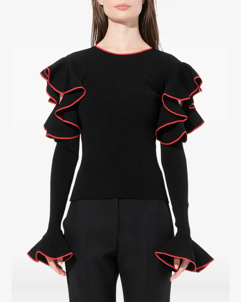 Alexander McQueen ruffled-sleeve sweater - Schwarz Schwarz