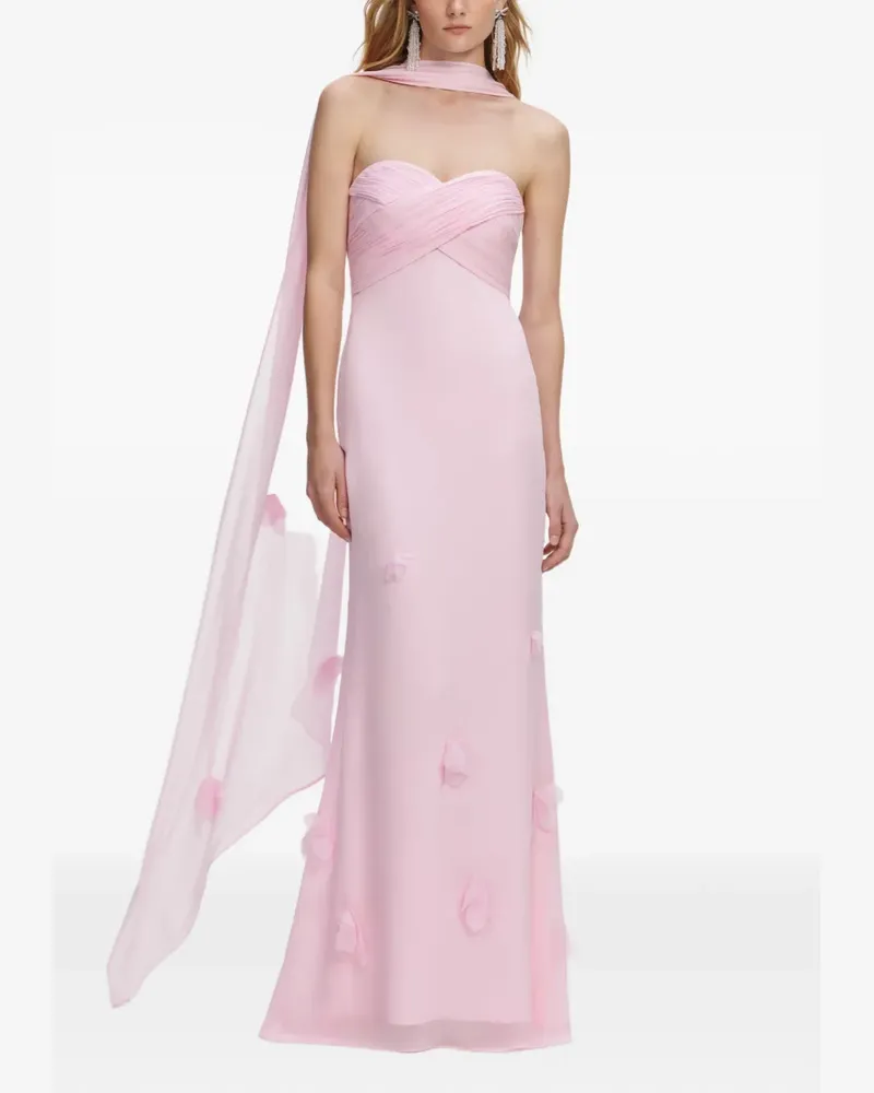 Self-Portrait floral-appliqué strapless maxi dress - Rosa Rosa