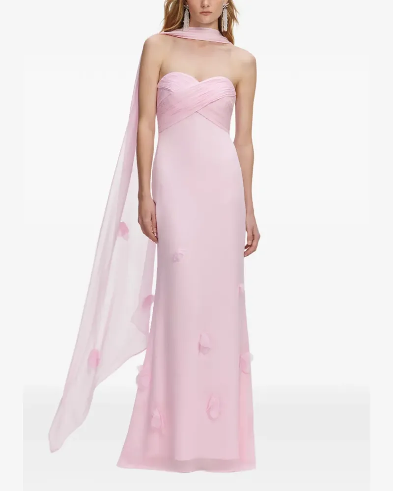 Self-Portrait floral-appliqué strapless maxi dress - Rosa Rosa