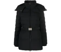 Gefütterte Kapuzenjacke mit Gürtel - Schwarz