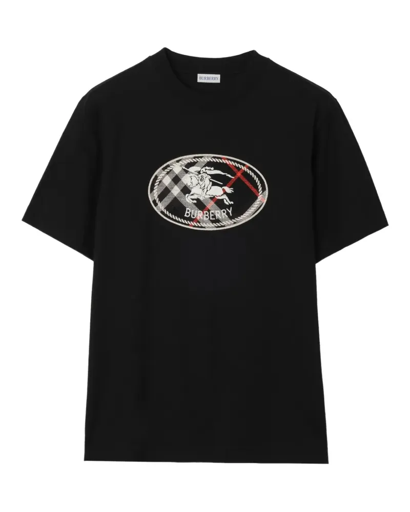 Burberry Kariertes T-Shirt mit Ritterstempel - Schwarz Schwarz