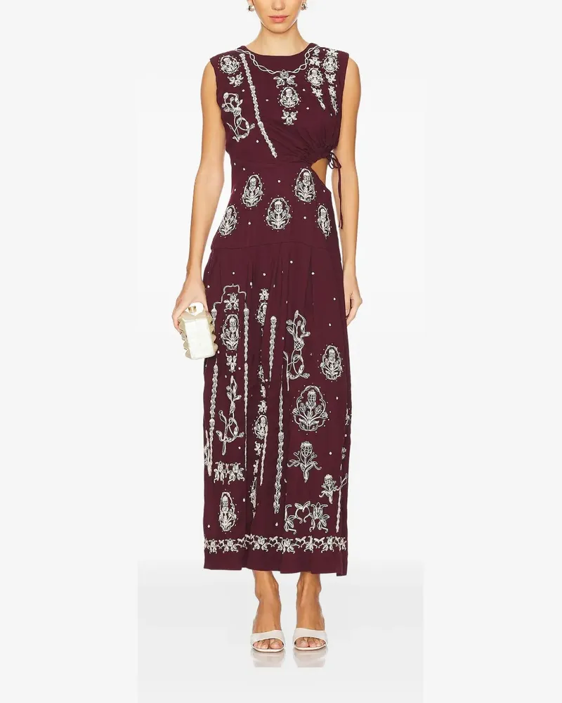 AGUA BENDITA embroidered-flowers cut-out midi dress - Rot Rot