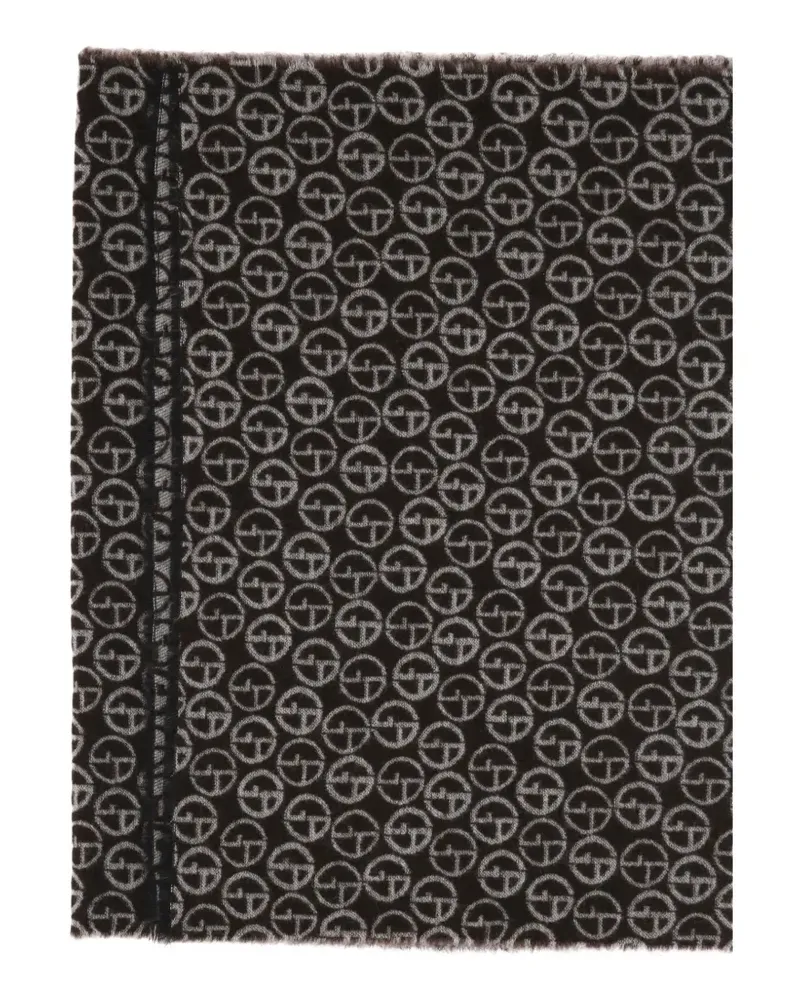 Giorgio Armani logo-pattern frayed scarf - Braun Braun