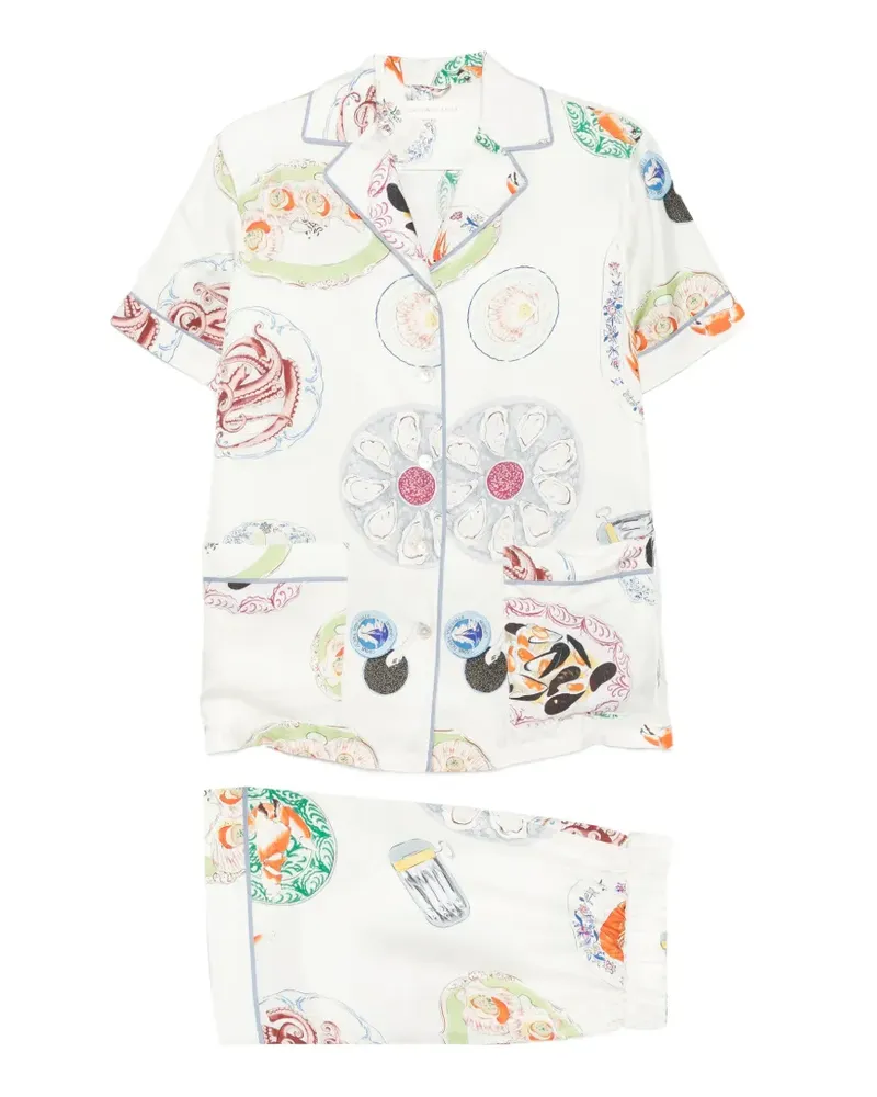 Olivia von Halle Ingo Cordoba Pyjama mit Meerestiere-Print - Weiß Weiß