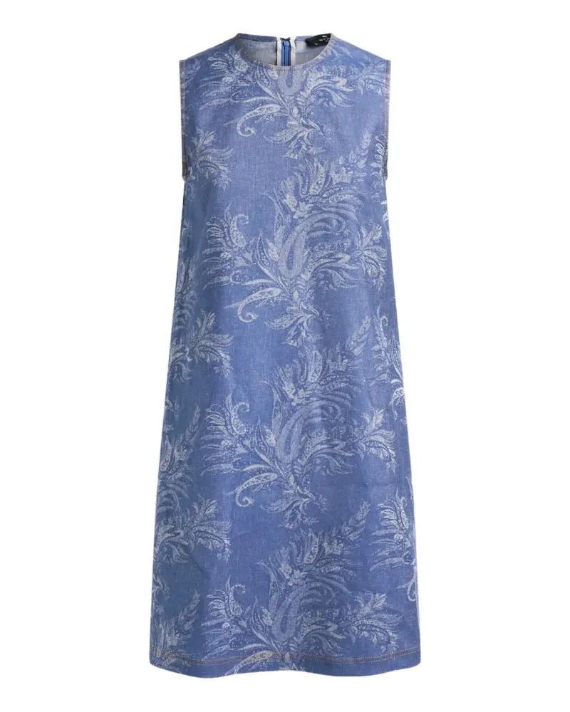 Etro Minikleid aus Baumwoll-Jacquard-Denim mit Paisley-Motiv - Blau Blau