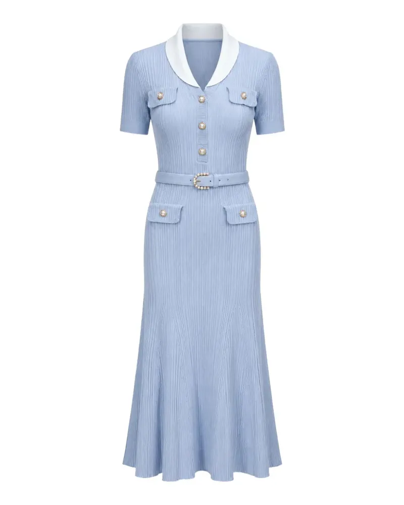Self-Portrait blue ribbed knit midi dress - Blau Blau