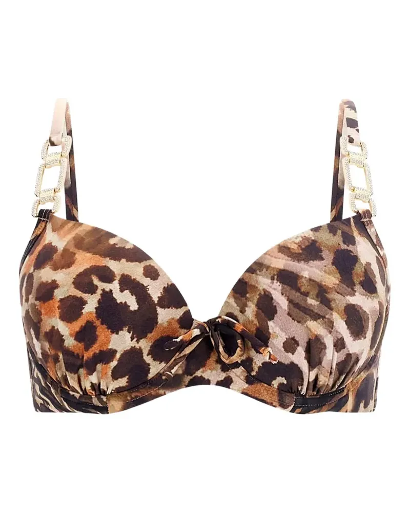 Guess leopard-print crystal-embellished bikini top - Braun Braun