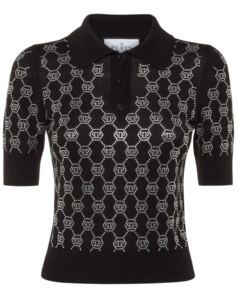 Philipp Plein Poloshirt mit Kristallen - Schwarz Schwarz