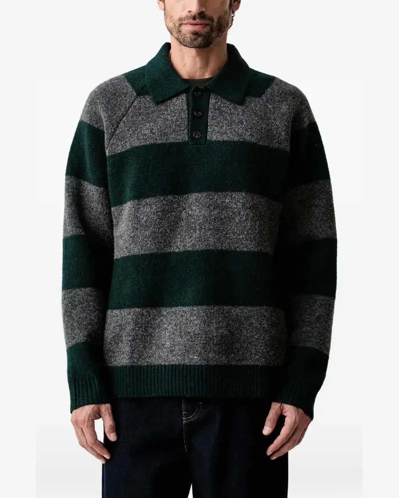 LES DEUX Gestreifter Pullover mit Polokragen - Grün Grün