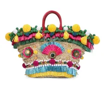 Bestickte Kendra Korbtasche - Nude