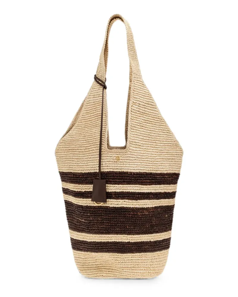 Anine Bing Gestreifter Leah Tote Bag aus Raffiabast - Nude Nude
