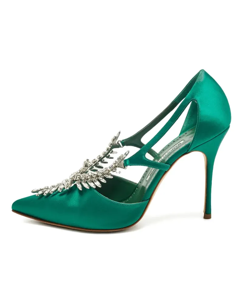 Manolo Blahnik Lala crystal-embellished satin pumps - Grün Grün