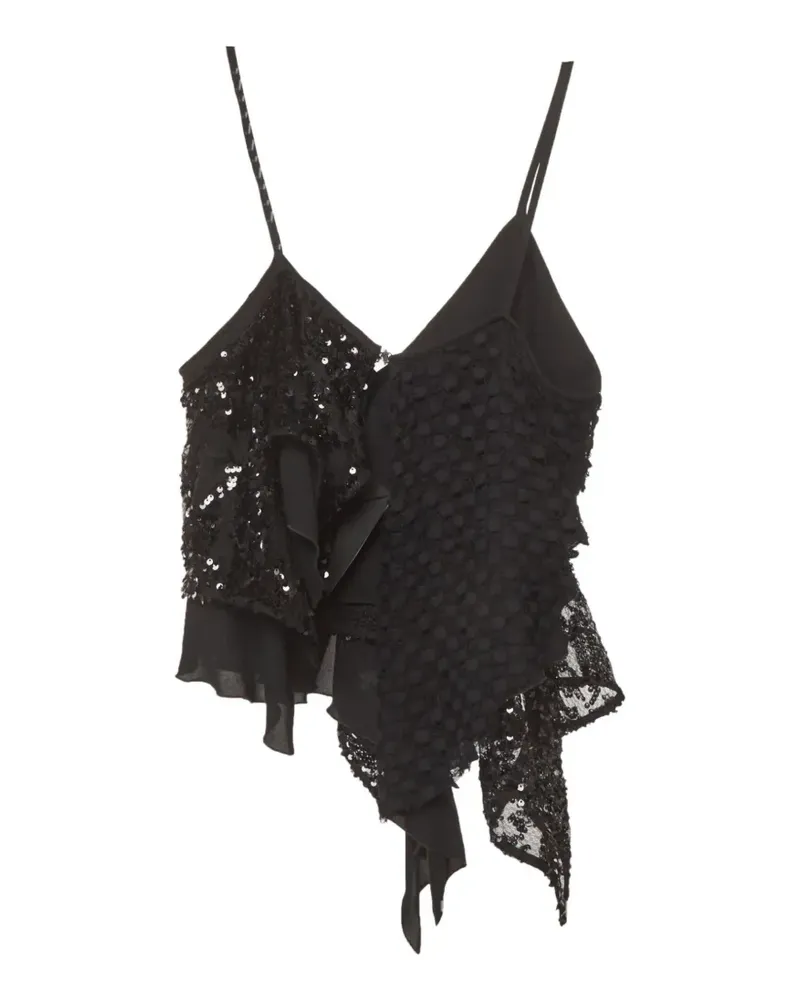 ATTICO Thelma sequin-embellished asymmetric top - Schwarz Schwarz