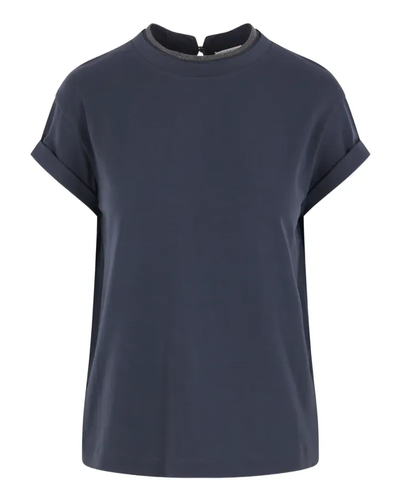 Brunello Cucinelli monili-trim rolled-cuff T-shirt - Blau Blau