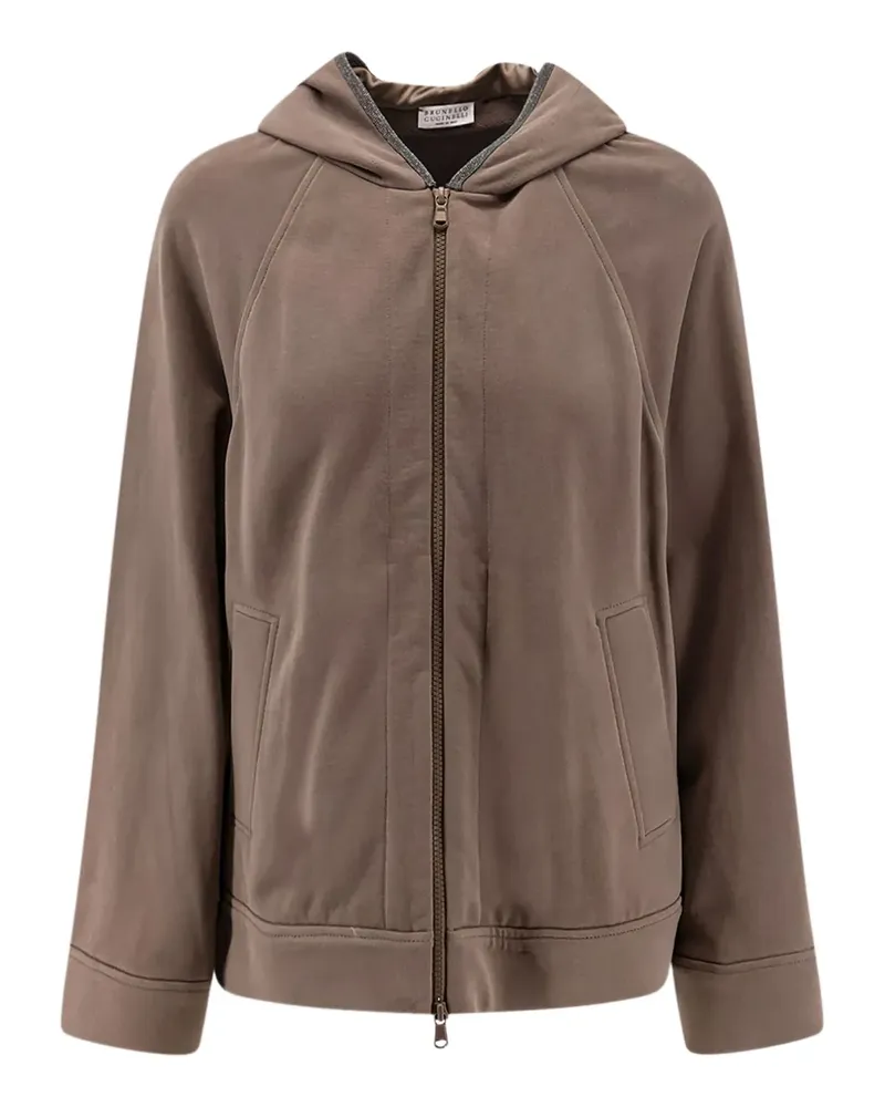 Brunello Cucinelli hooded pocket cotton hoodie - Braun Braun