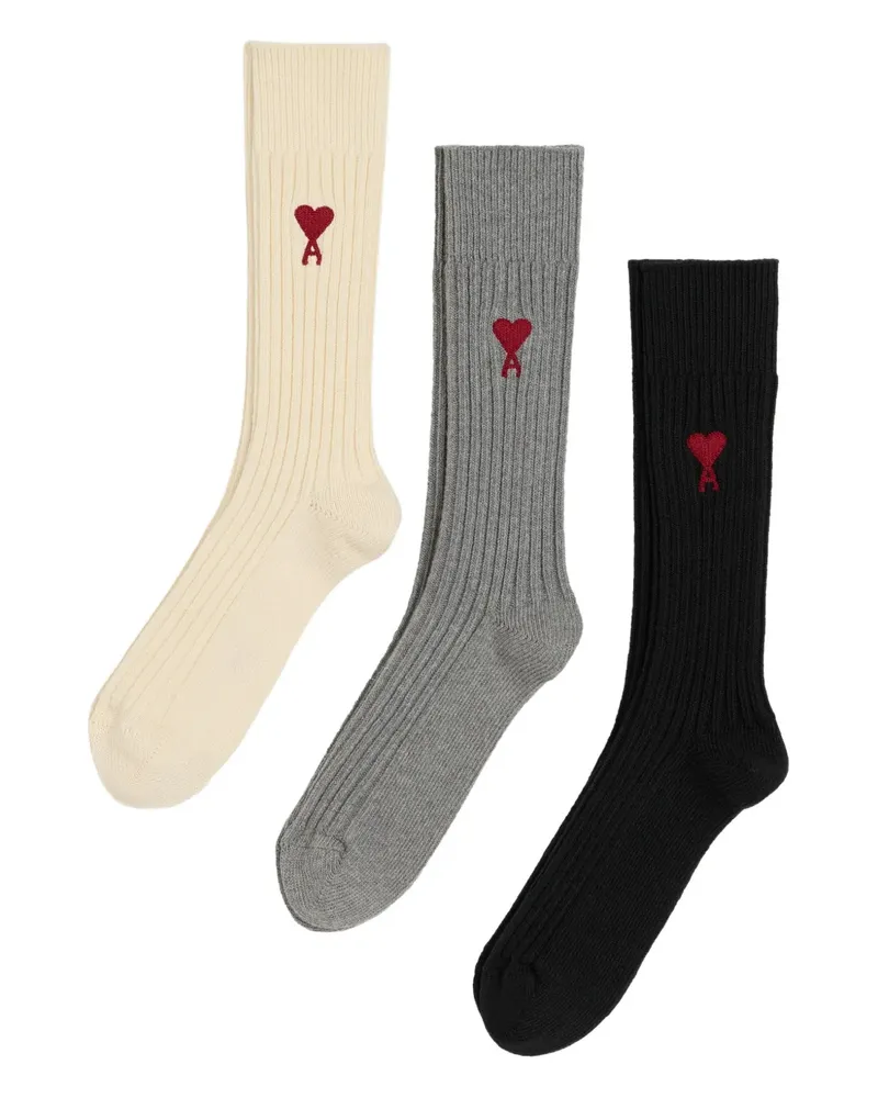 AMI Paris Gerippte Socken mit Logo-Stickerei - Nude Nude