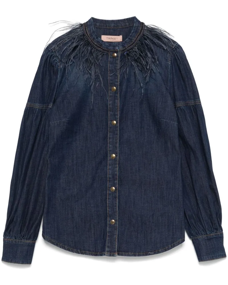 Twin-Set Jeanshemd mit Federdetail - Blau Blau