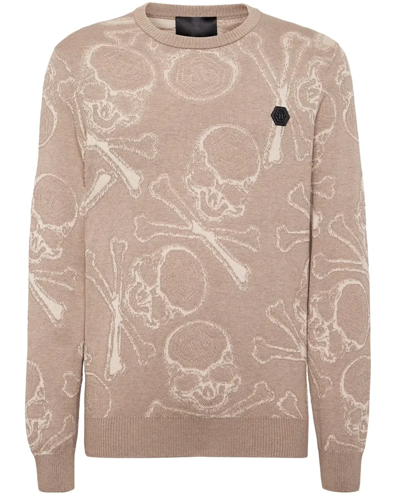 Philipp Plein Jacquard-Pullover mit Totenkopf - Nude Nude