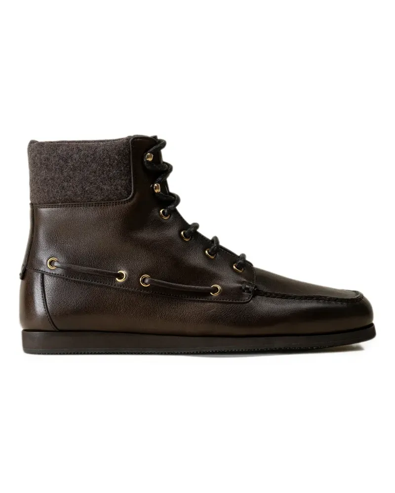 Car Shoe grain leather wool-panel ankle boots - Braun Braun