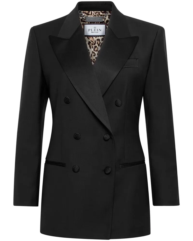 Philipp Plein Doppelreihiger Blazer mit steigendem Revers - Schwarz Schwarz