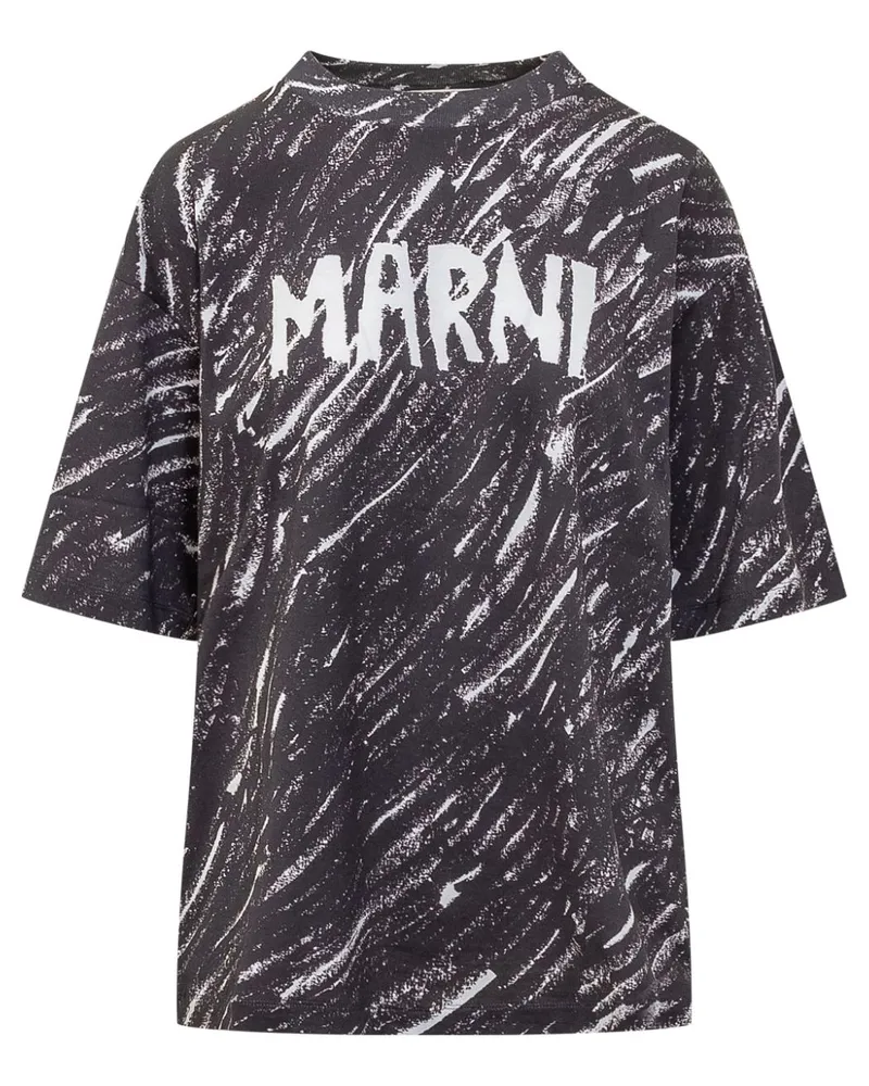 Marni Scribble T-Shirt mit Logo - Schwarz Schwarz
