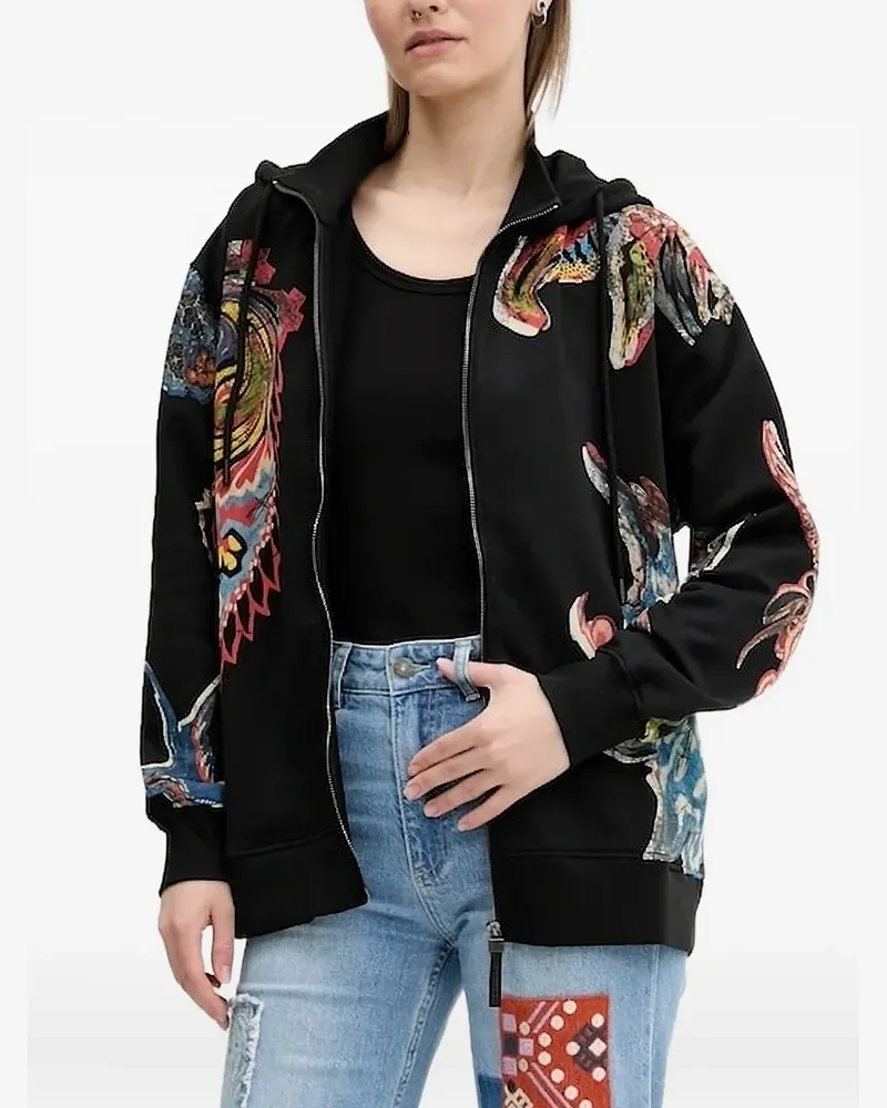 Desigual Kapuzenjacke mit abstraktem Print - Schwarz Schwarz