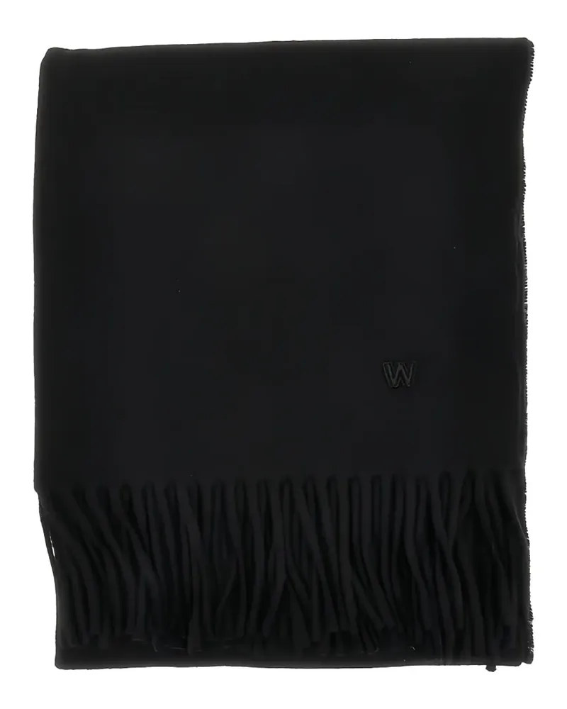 Max Mara Bestickter Schal mit Fransenbesatz - Schwarz Schwarz