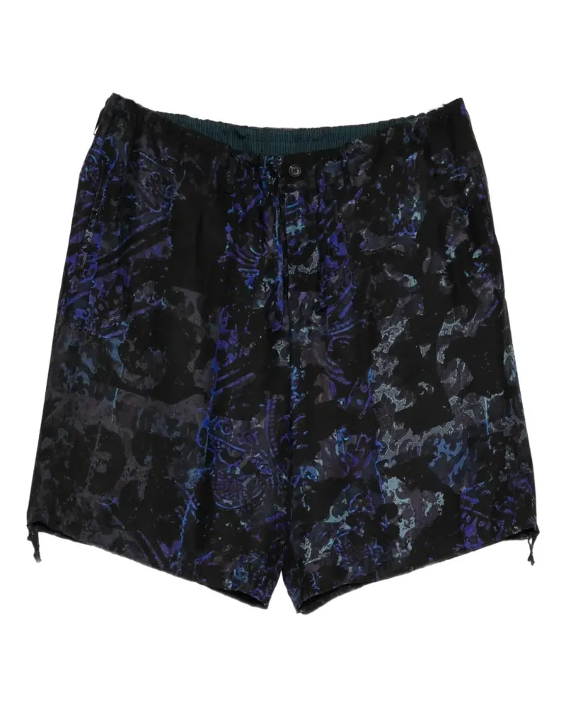Yohji Yamamoto Sea Shorts mit abstraktem Print und einfacher Paspeltasche - Schwarz Schwarz