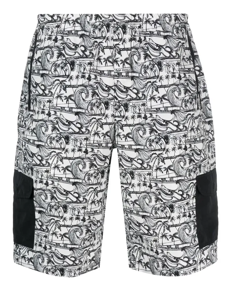 Palm Angels Badeshorts mit Wellen-Print - Weiß Weiß