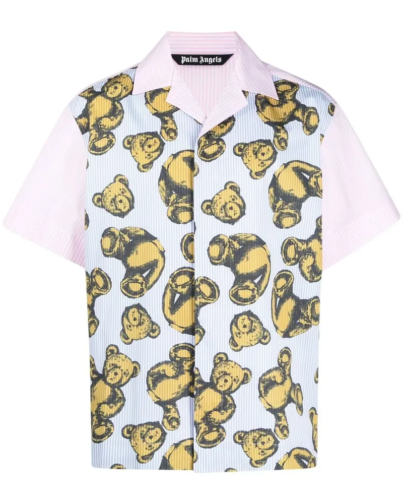 Palm Angels Gestreiftes Hemd mit Teddy-Print - Blau Blau