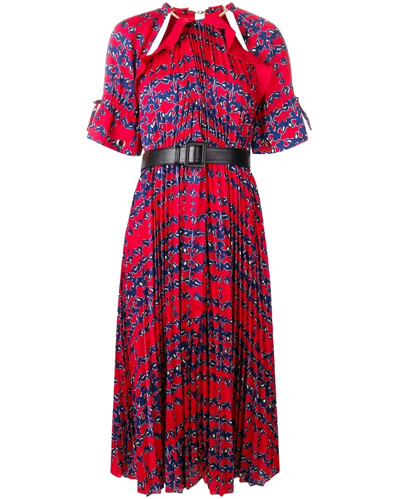 Self-Portrait Faltenkleid mit kurzen Ärmeln - Rot Rot