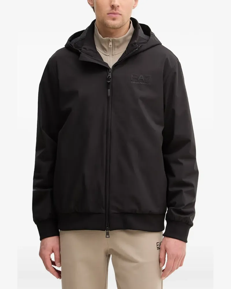 EA7 Kapuzenjacke mit Logo-Print - Schwarz Schwarz