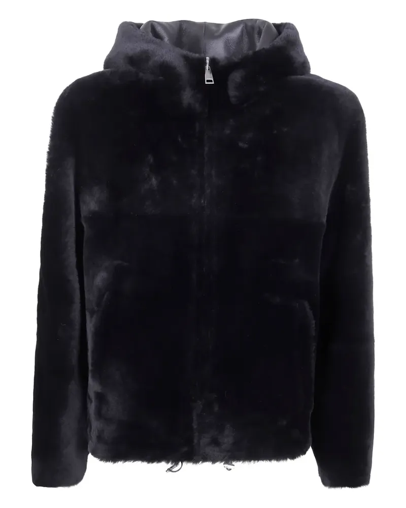 BLANCHA Wendbare Pelzjacke mit Kapuze - Schwarz Schwarz