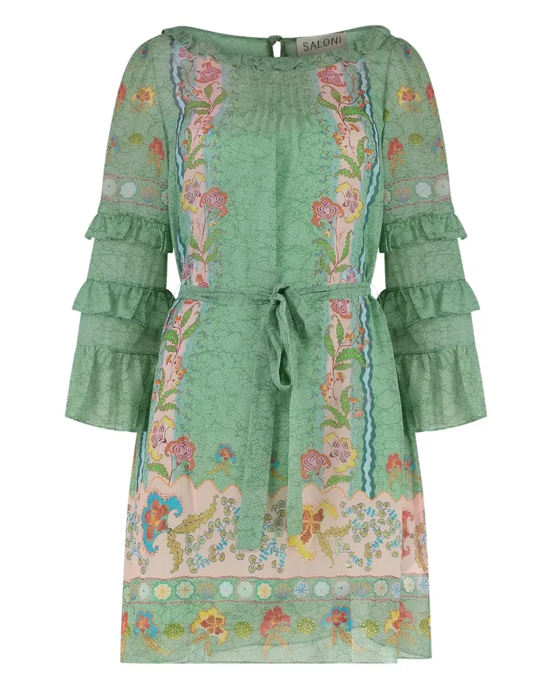 Saloni Lori Minikleid mit Blumen-Print - Grün Grün