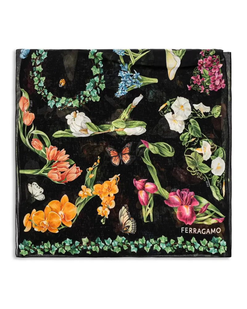 Ferragamo Seidenschal mit Blumenprint - Schwarz Schwarz