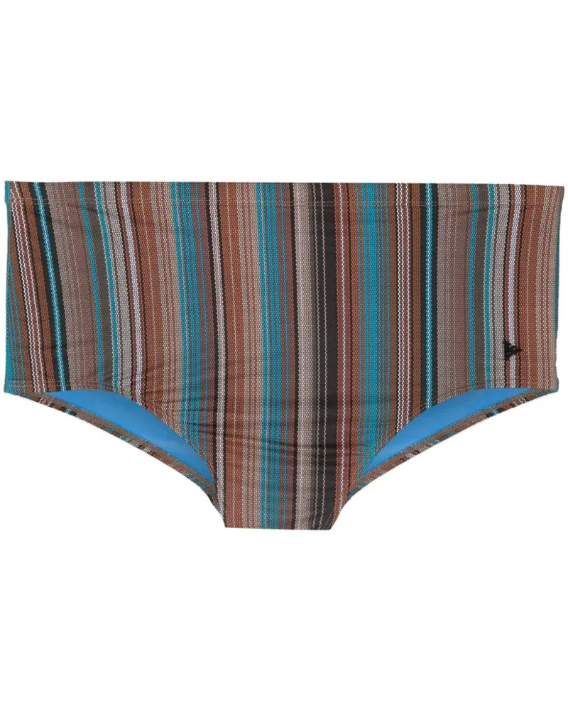 Amir Slama Gestreifte Badeshorts mit Logo-Schild - Nude Nude