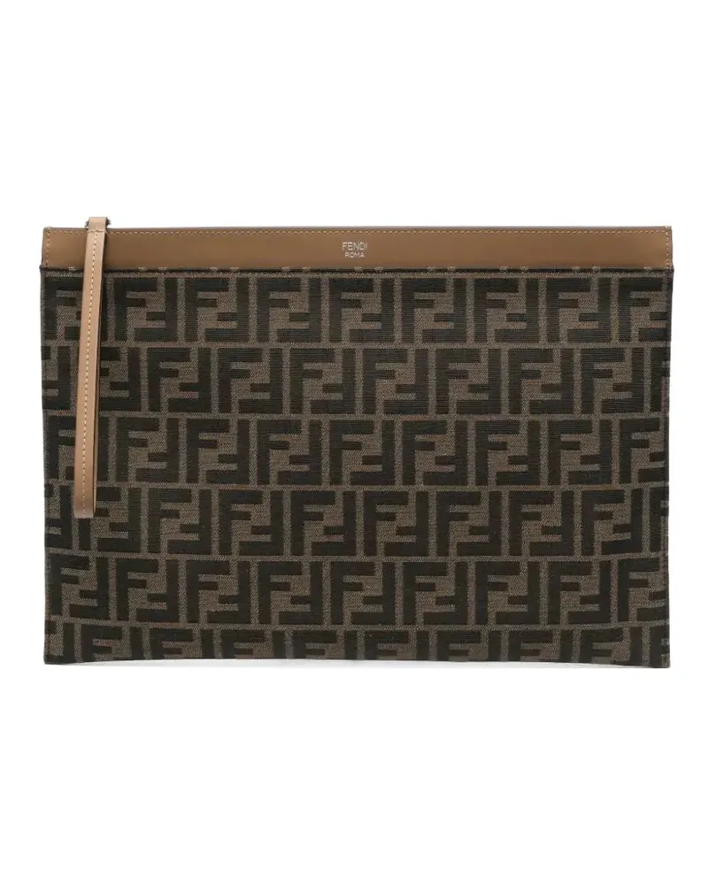Fendi FF-jacquerd flat clutch bag - Braun Braun