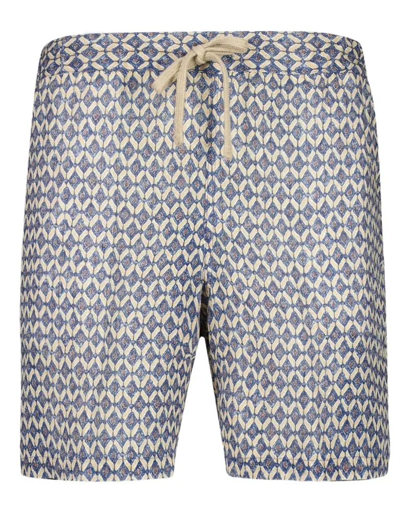 120% Lino Bermudas mit Print - Blau Blau