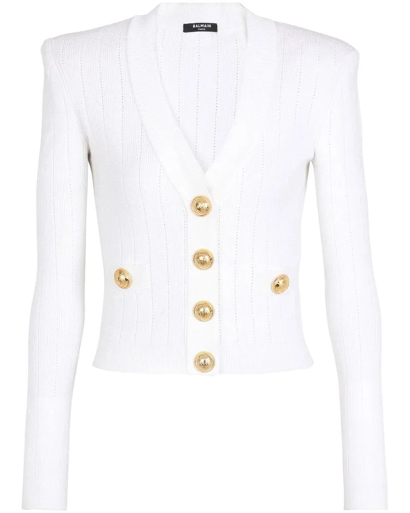 Balmain Cardigan in Pointelle-Strick - Weiß Weiß