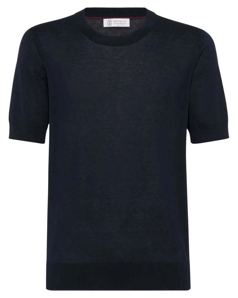 Brunello Cucinelli Fein gestricktes T-Shirt mit Slub-Struktur - Blau Blau