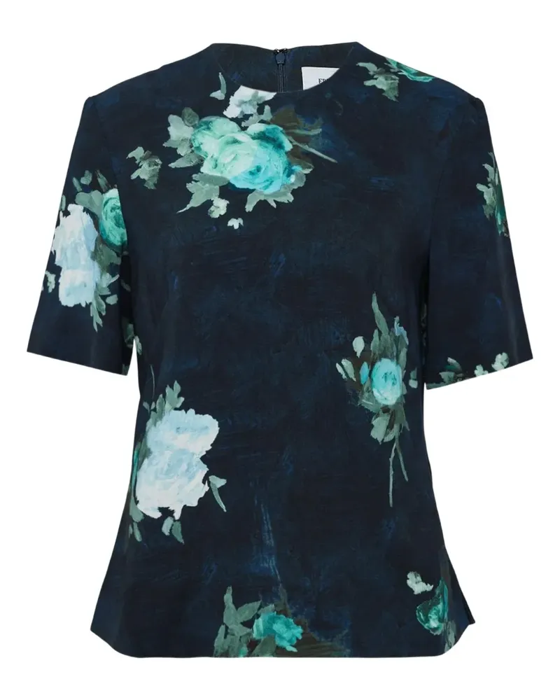 Erdem floral-print short-sleeve top - Blau Blau