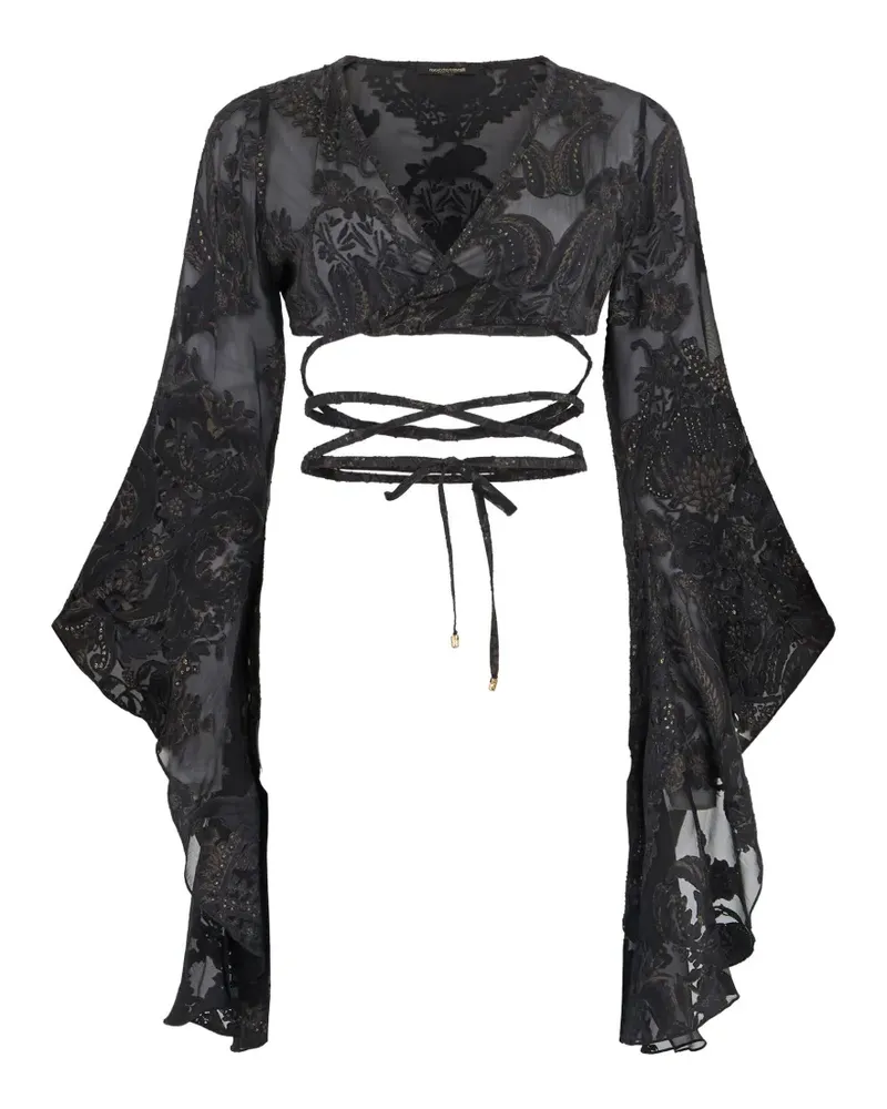 Roberto Cavalli floral bell-sleeve blouse - Schwarz Schwarz