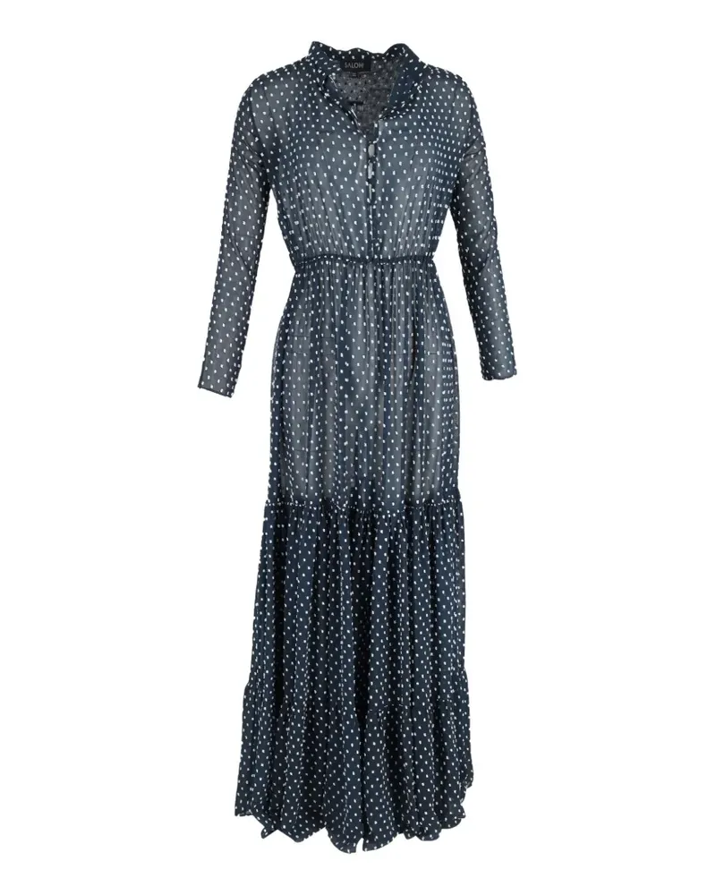 Saloni polka dot maxi long sleeve dress - Blau Blau