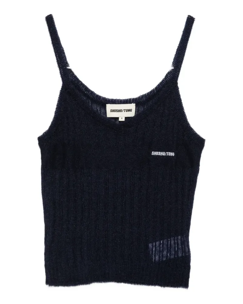 SHUSHU/TONG ribbed logo-embroidered top - Blau Blau