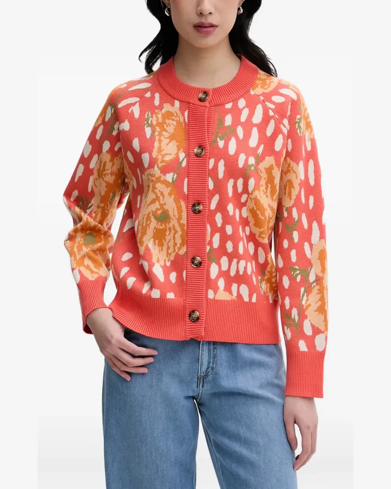 Never Fully Dressed floral-print intarsia-knit cardigan - Orange Orange