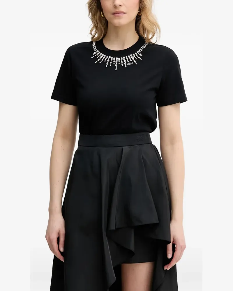 Karl Lagerfeld crystal-embellished logo-detail T-shirt - Schwarz Schwarz
