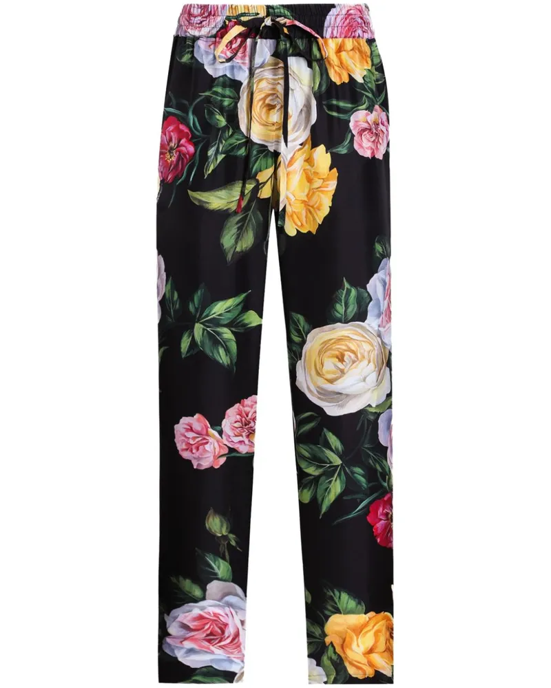 Dolce & Gabbana Hose mit Blumen-Print - Schwarz Schwarz