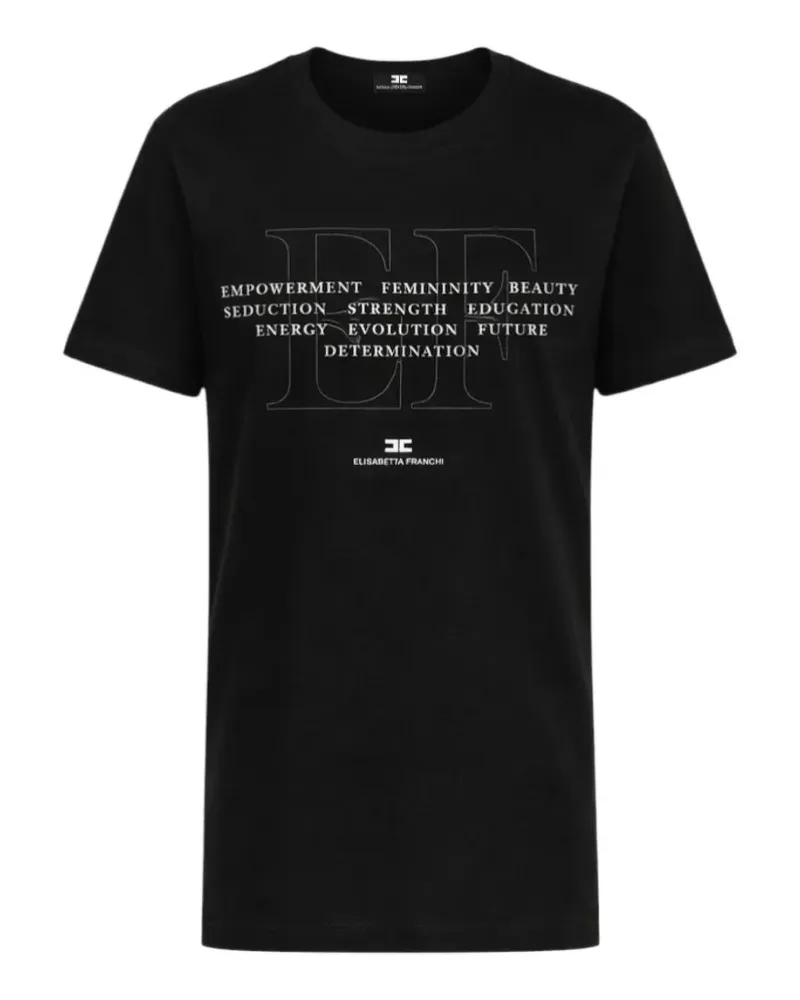 Elisabetta Franchi T-shirt in jersey con ricamo e stampa T-shirt a maniche corte in jersey di cotone con girocollo e vestibilità regular. Il design Schwarz